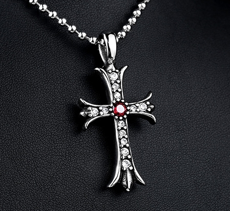 Řetízek kříž s lebkami (ocelový) 2