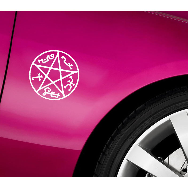 Samolepka (na auto, notebook) Supernatural (Lovci duchů) - pentagram - bílá