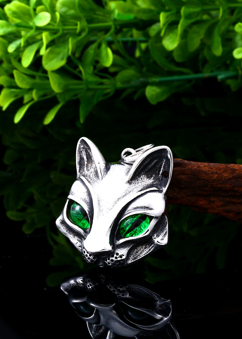 Řetízek kočka (ocel) - zelené oči