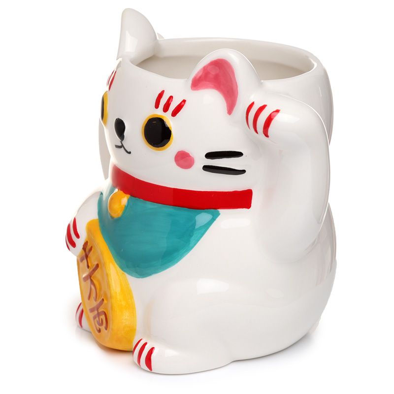 Hrnek kočka Maneki Neko pro štěstí 3D - bílá