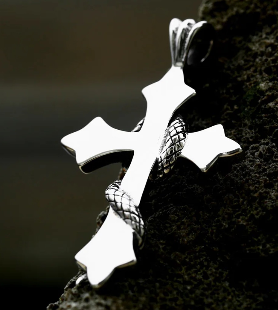 Řetízek kříž s hadem (ocel) 4