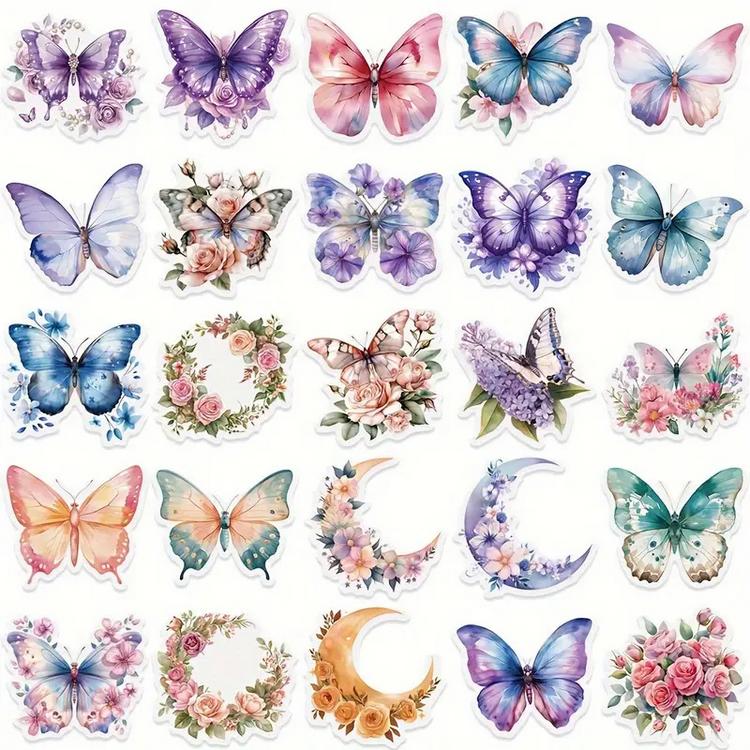 Set 50 samolepek motýl a květina
