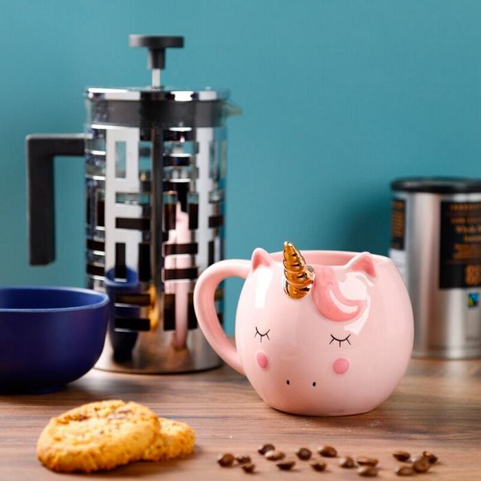 Hrnek jednorožec se zlatým rohem - růžová