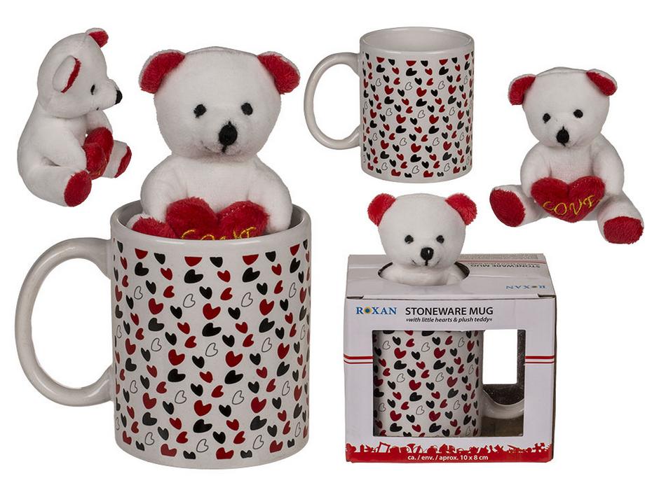 Hrnek se srdíčky s plyšovým medvídkem