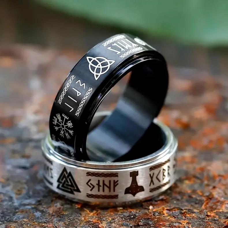 Prsten vikingské runy - ocelový (3) - černá