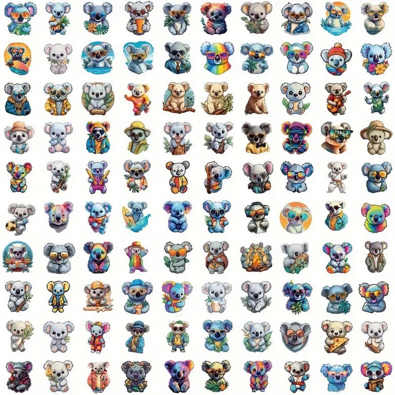 Set 100 samolepek koala
