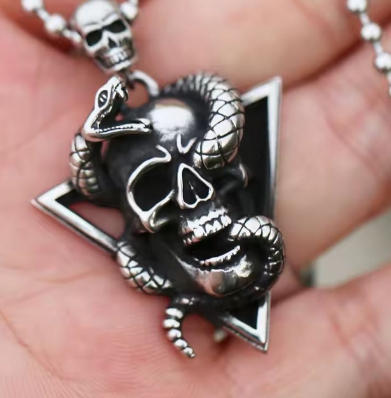 Řetízek lebka s hadem (ocel) 7