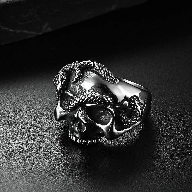 Prsten lebka s hadem - ocelový (2)