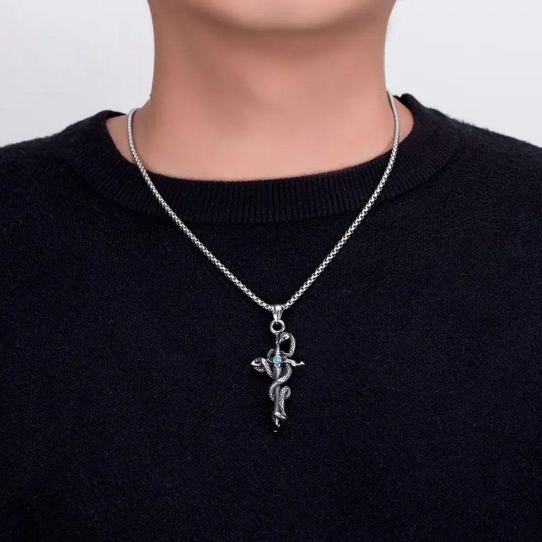 Řetízek kříž s hadem (ocelový) 6