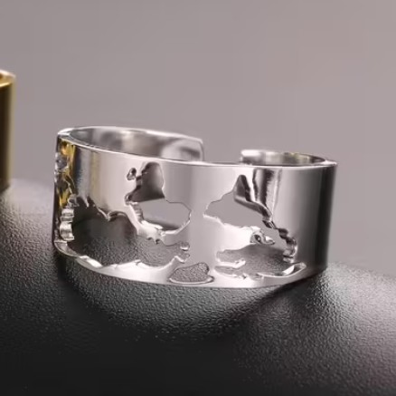 Prsten mapa světa (ocelový) 2