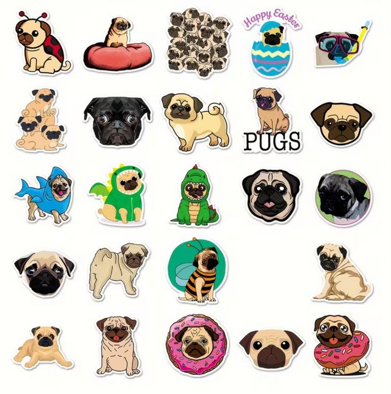 Set 50 samolepek mops (3)