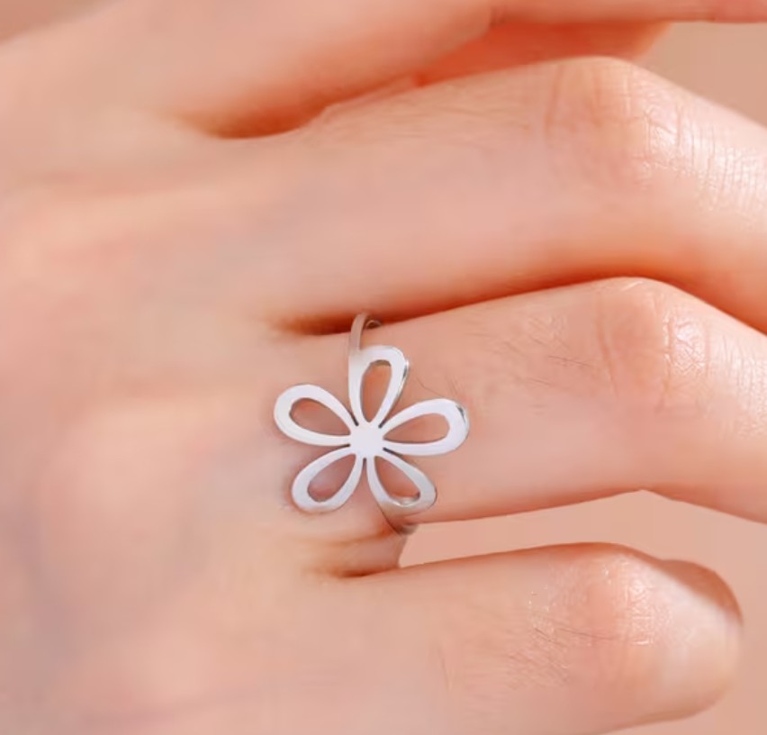 Prsten květina - ocelový