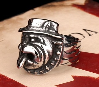 Prsten Bulldog s kloboukem - ocelový