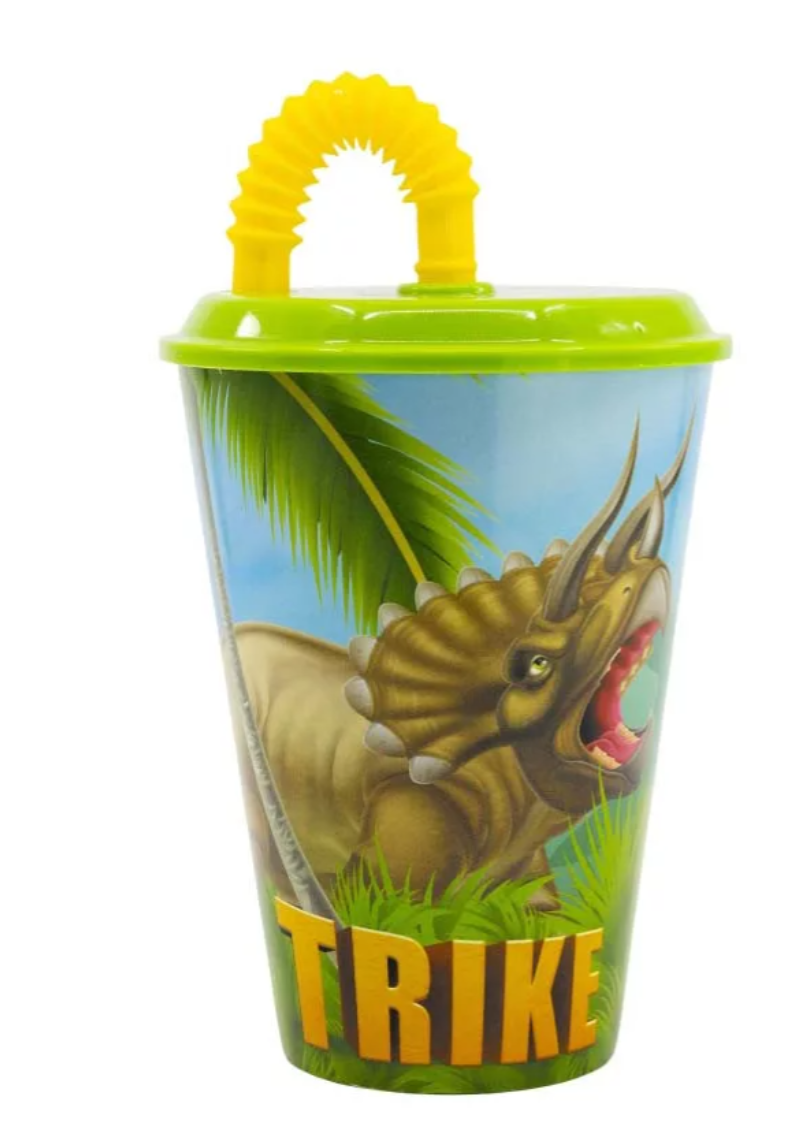 Plastový kelímek s brčkem dinosauři - 430 ml