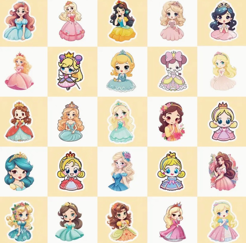 Set 50 samolepek princezna
