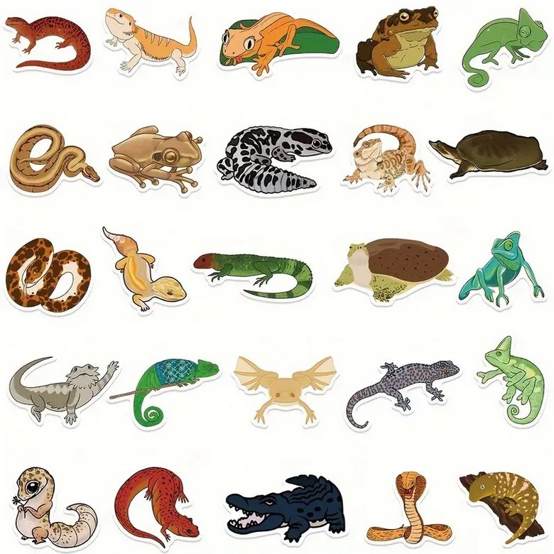 Set 50 samolepek ještěrka a žába