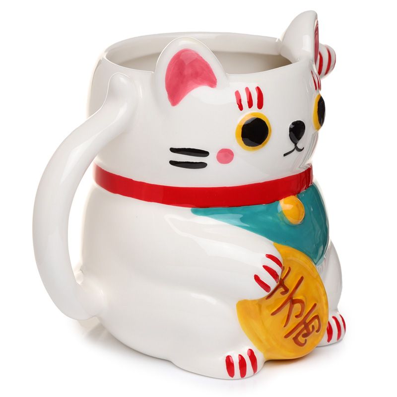 Hrnek kočka Maneki Neko pro štěstí 3D - bílá