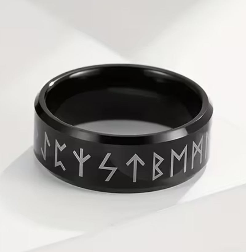 Prsten vikingské runy - ocelový (5) - černá