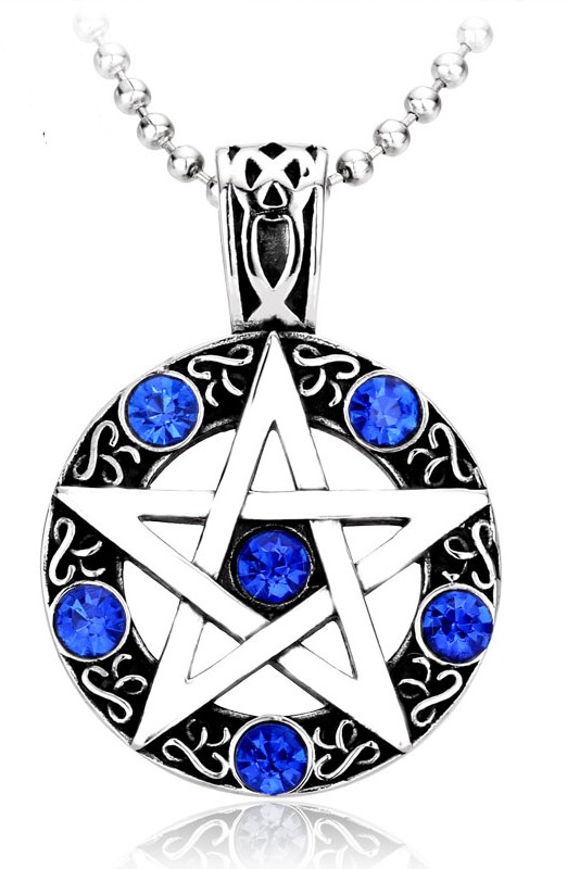 Řetízek Supernatural (Lovci duchů) - pentagram (ocel) 2 - modrá