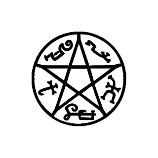 Samolepka (na auto, notebook) Supernatural (Lovci duchů) - pentagram - černá