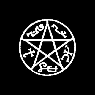 Samolepka (na auto, notebook) Supernatural (Lovci duchů) - pentagram - bílá