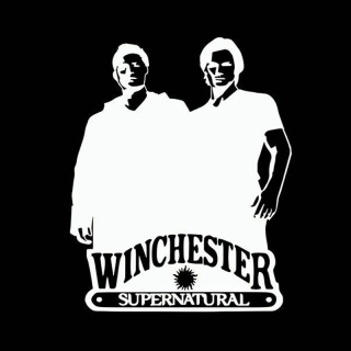 Samolepka (na auto, notebook) Supernatural (Lovci duchů) - Winchesterovi (bílá)