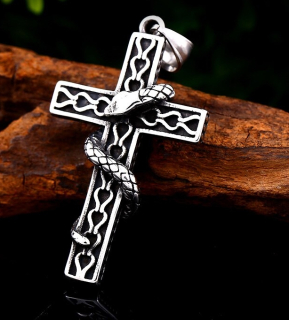 Řetízek kříž s hadem (ocel) 