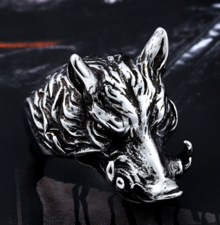 Prstýnek divočák - divoké prase (ocel)