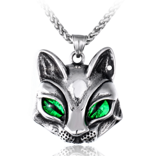 Řetízek kočka (ocel) - zelené oči