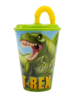 Plastový kelímek s brčkem dinosauři - 430 ml