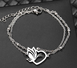 Náramek motýl a srdce (ocel)
