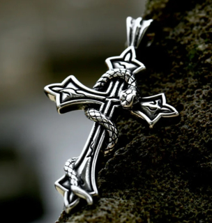 Řetízek kříž s hadem (ocel) 4