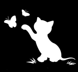 Samolepka (na auto, notebook) Kočka a motýlci (bl)