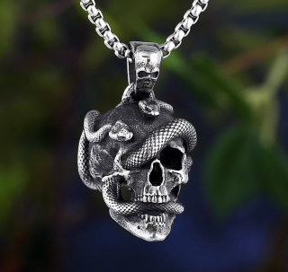 Řetízek lebka s hadem (ocel) 5