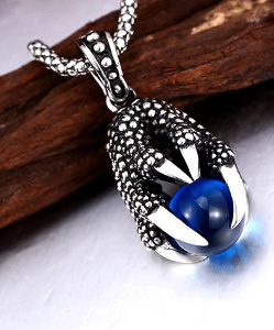 Řetízek pařát s perlou (ocelový) - modrá