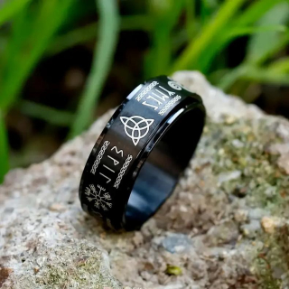 Prsten vikingské runy - ocelový (3) - černá