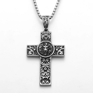 Řetízek kříž se lvem (ocelový)