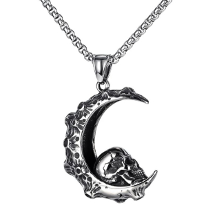 Řetízek půlměsíc s lebkou (ocelový)