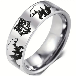 Prsten vlk a medvěd - ocelový 