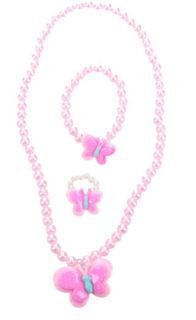 Řetízek, náramek a prsten motýlek (světle růžová)