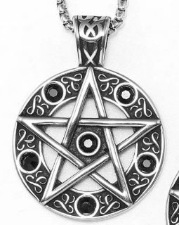 Řetízek Supernatural (Lovci duchů) - pentagram (ocel) 12 - černá