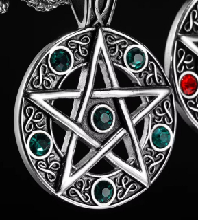 Řetízek Supernatural (Lovci duchů) - pentagram (ocel) 12 - zelená