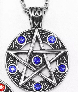 Řetízek Supernatural (Lovci duchů) - pentagram (ocel) 12 - modrá