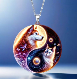 Řetízek Yin yang (28) - kočka a vlk