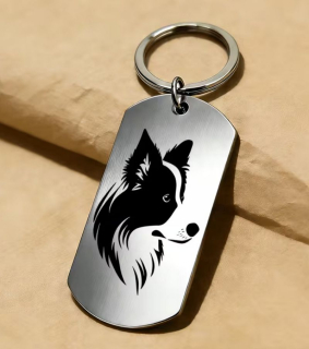 Klíčenka pes - border kolie - ocelová