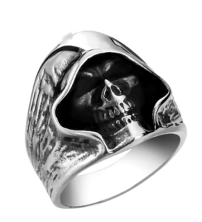 Prstýnek lebka s kápí (ocel) 2