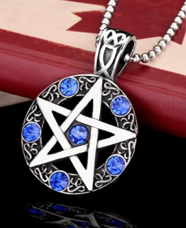 Řetízek Supernatural (Lovci duchů) - pentagram (ocel) 2 - modrá