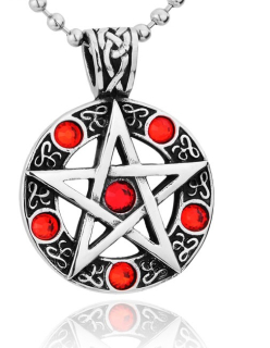 Řetízek Supernatural (Lovci duchů) - pentagram (ocel) 2 - červená (2)